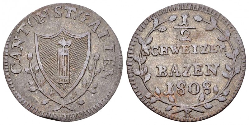 St. Gallen, BI 1/2 Batzen 1808 

Schweiz, St. Gallen. BI 1/2 Batzen 1808 (1.88...