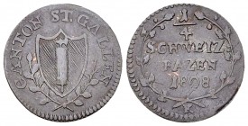 St. Gallen, BI 1/4 Batzen 1808 

Schweiz, St. Gallen. BI 1/4 Batzen 1808 (0.95 g).
HMZ 2-918b.

Sehr schön.