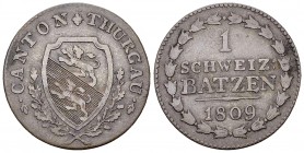 Thurgau, BI 1 Batzen 1809 

Schweiz, Thurgau. BI 1 Batzen 1809 (2.44 g).
HMZ 2-934b.

Selten. Sehr schön.