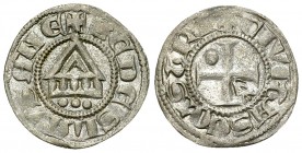Lausanne, Bistum, AR Denar 

Schweiz. Lausanne, Bistum. AR Denar (12. Jhd.) (0.97 g).
Av. +SEDES LAVSANE, Kirchengebäude, darunter drei Kugeln:
Rv...