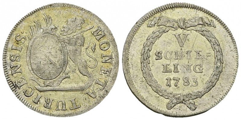 Zürich, AR 5 Schilling 1783 

Schweiz. Zürich. AR 5 Schilling 1783 (2.64 g).
...