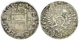 Zug, AR Groschen 1603 

Schweiz, Zug. AR Groschen 1603 (21 mm, 1.76 g).
HMZ 2-1099h.

Sehr schön.
