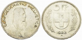 Schweiz, AR 5 Franken 1923 B, Bern 

Schweiz, Eidgenossenschaft. AR 5 Franken 1923 B (25.01 g), Bern.
HMZ 2-1199c; Dav. 393.

Herrliches, fast un...