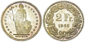 Schweiz, AR 2 Franken 1946 B 

Schweiz, Eidgenossenschaft. AR 2 Franken 1946 B (10.01 g).
KM 21.

Herrliche Patina. Fast stempelglanz/Erstabschla...