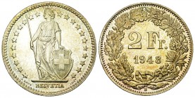 Schweiz, AR 2 Franken 1948 B 

Schweiz, Eidgenossenschaft. AR 2 Franken 1948 B (9.93 g).
KM 21.

Herrliche Patina. Fast stempelglanz/Erstabschlag...