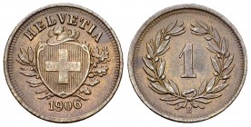Schweiz, AE 1 Rappen 1906 B 

Schweiz, Eidgenossenschaft. AE 1 Rappen 1897 B (1.50 g),&nbsp; Bern. 
KM 3.2; HMZ 2-1215nn.

 Vorzüglich.