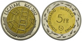 Schweiz, Bimetall 5 Franken 2002 B, Essai 

Schweiz, Eidgenossenschaft. Proben. Bimetall 5 Franken 2002 B, Essai. Escalada.
KM E14.

Nur 700 Exem...