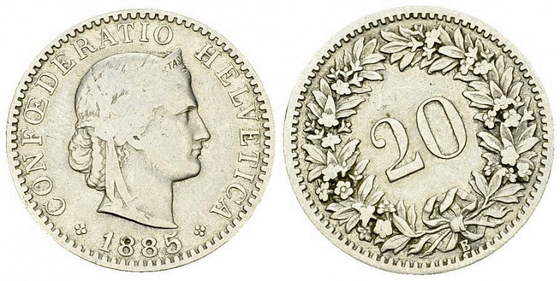 Schweiz, 20 Rappen 1885, ca. 40° verdreht 

Schweiz, Eidgenossenschaft. Fehlpr...