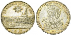 Freiburg, AR 5 Franken 1881, Tir fédéral 

Schweiz, Eidgenossenschaft. Freiburg. AR 5 Franken 1881 (24.76 g). Eidgenössisches Schützenfest in Fribou...