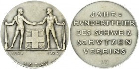 Aarau, AR Schützenmedaille 1924 

Schweiz, Aargau. Aarau. AR Schützenmedaille 1924 (50 mm, 52.15 g), Jahrhundertfeier des Schweiz. Schützenvereins....
