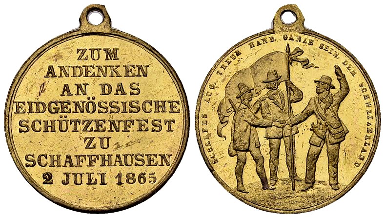Schaffhausen, Vergoldete AE Schützenmedaille 1865, Eidg. Schützenfest 

Schwei...