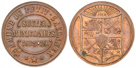 Genf, AE Jeton 1918-1919, Wertmarke 

Schweiz, Genf/Genève, Commune du Petit-Saconnex. AE Jeton (Wertmarke für Essen) 1918-1919 (24 mm, 3.57 g). 
...