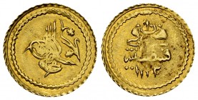Mahmud II AV 1/4 Zeri Mahbub AH 1223/10 

Ottoman Empire. Mahmud II (AH 1223-1255/1808-1839 AD). AV 1/4 Zeri Mahbub AH 1223/10 (1817) (14 mm, 0.82 g...