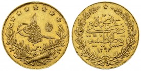 Abdul Hamid II AV 100 Kurush 1293/30 

Ottoman Empire. Abdul Hamid II (1876-1909). AV 100 Kurush 1293/30 (7.15 g).
 KM 730.

Extremely fine.