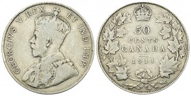 Canada AR 50 Cents 1911 

Canada. George V. AR 50 Cents 1911 (11.39 g).
KM 19.

Rare. Fine.
