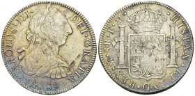 Carlos III AR 8 Reales 1789 Mo, Mexico City 

Mexico. Carlos III. AR 8 Reales 1789 Mo FM (39 mm, 26.83 g), Mexico City.
KM 106.2a.

Almost very f...