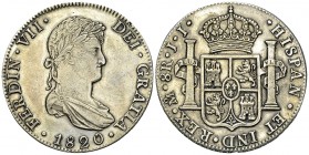 Mexico AR 8 Reales 1820 Mo JJ 

Mexico. Fernando VII (1808-1833). AR 8 Reales 1820 Mo JJ (39 mm, 26.98 g), Mexico City. 
KM 111.

Extremely fine.