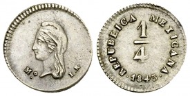 Mexico AR 1/4 de Real 1843 Mo LR 

Mexico. AR 1/4 de Real 1843 Mo LR (13 mm, 0.86 g), Mexico City.
KM 368.6.

Extremely fine.
