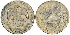 Mexico AR 8 Reales 1879 Go SM 

Mexico. AR 8 Reales 1879 Go SM (38-39 mm, 26.98 g), Guajunato. 
KM 377.8. 

Extremely fine to uncirculated.