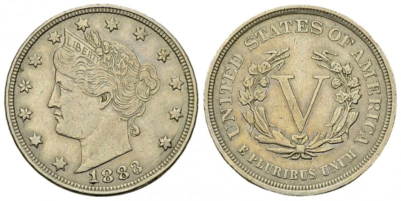 USA CU-NI 5 Cents 1883 

USA. CU-NI 5 Cents 1883 (4.95 g).
KM 112.

Good ve...