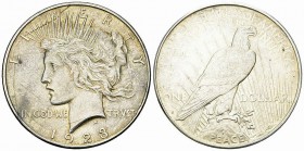USA AR Dollar 1923 D, Multiple die-breaks 

USA. Minting errors. AR Dollar 1923 D (26.68 g), Denver. Peace dollar. Multiple die-breaks on obverse.
...