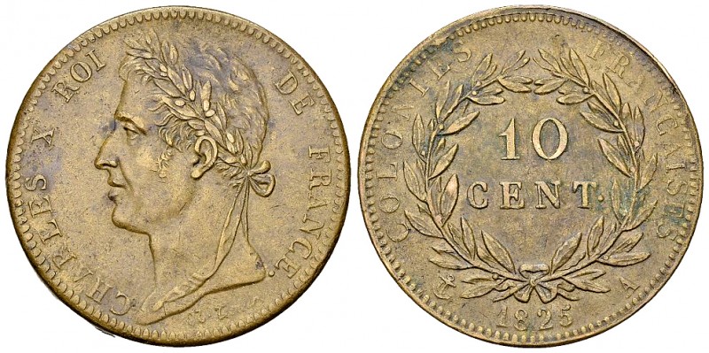 Charles X AE 10 Centimes 1825 A, French colonies 

France, Charles X. AE 10 Ce...