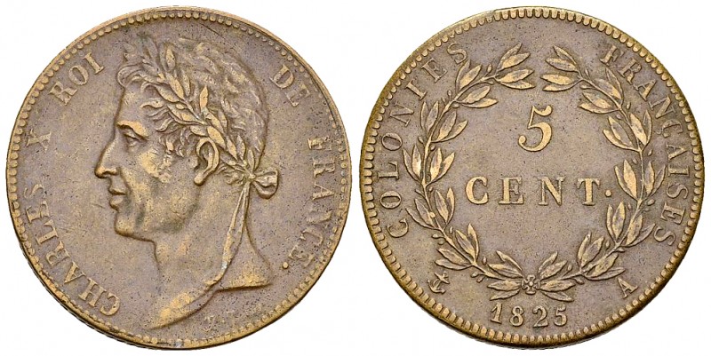 Charles X AE 5 Centimes 1825 A, French colonies 

France, Charles X. AE 5 Cent...