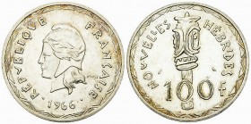 New Hebrides AR 100 Francs 1966 

New Hebrides. AR 100 Francs 1966 (24.92 g).
KM 1.

Extremely fine.