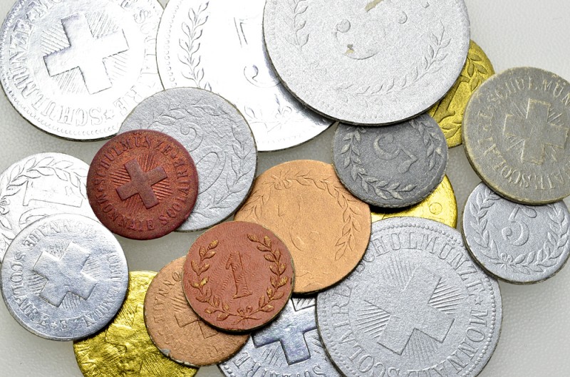 Schweiz, Lot Schulgeld 

Schweiz. Lot von 18 Stück Schulgeld, Metallisierter K...