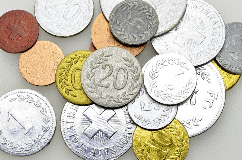 Schweiz, Lot Schulgeld 

Schweiz. Lot von 18 Stück Schulgeld, Metallisierter K...
