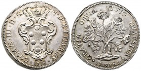 Livorno, Cosimo III de' Medici Granduca 1670-1723
Pezza della Rosa, 1718, AG 25.8 g.
Ref : MIR 66/13 (R), CNI102
Conservation : rayures sinon Superbe