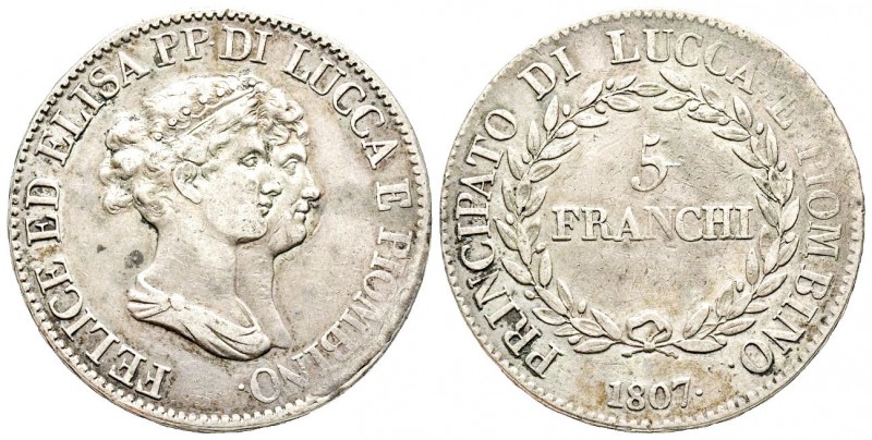 Lucca, Elisa Bonaparte e Felice Baciocchi 1805-1814
Scudo 5 Franchi, 1807, AG 24...