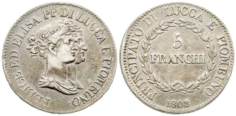 Lucca, Elisa Bonaparte e Felice Baciocchi 1805-1814
Scudo 5 Franchi, 1808, AG 24...