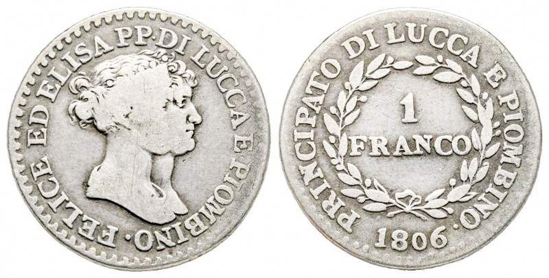 Lucca, Elisa Bonaparte e Felice Baciocchi 1805-1814
Franco, 1806, AG 4.76 g.
Ref...