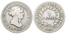 Lucca, Elisa Bonaparte e Felice Baciocchi 1805-1814
Franco, 1806, AG 4.76 g.
Ref : MIR 245/2, CNI 7
Conservation : TB