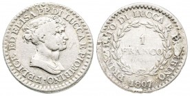 Lucca, Elisa Bonaparte e Felice Baciocchi 1805-1814
Franco, 1807, AG 4.82 g.
Ref : MIR 245/3, CNI 11
Conservation : TB/TTB