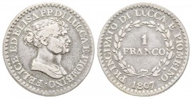 Lucca, Elisa Bonaparte e Felice Baciocchi 1805-1814
Franco, 1807, AG 5 g.
Ref : MIR 245/3, CNI 11
Conservation : TTB+