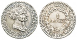 Lucca, Elisa Bonaparte e Felice Baciocchi 1805-1814
Franco, 1807, AG 5.06 g.
Ref : MIR 245/3, CNI 11
Conservation : presque FDC