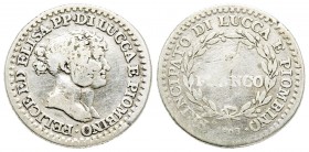 Lucca, Elisa Bonaparte e Felice Baciocchi 1805-1814
Franco, 1808 AG 4.7 g.
Ref : MIR 245/4, CNI 16
Conservation : rayures, TB
