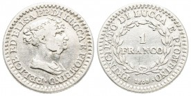 Lucca, Elisa Bonaparte e Felice Baciocchi 1805-1814
Franco, 1808 AG 4.86 g.
Ref : MIR 245/4, CNI 16
Conservation : TB-TTB