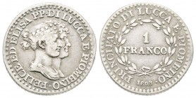 Lucca, Elisa Bonaparte e Felice Baciocchi 1805-1814
Franco, 1808 AG 4.86 g.
Ref : MIR 245/4, CNI 16
Conservation : TTB