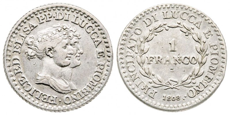 Lucca, Elisa Bonaparte e Felice Baciocchi 1805-1814
Franco, 1808 AG 4.91 g.
Ref ...