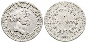 Lucca, Elisa Bonaparte e Felice Baciocchi 1805-1814
Franco, 1808 AG 4.91 g.
Ref : MIR 245/4, CNI 16
Conservation : TTB+