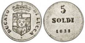 Lucca, Carlo Lodovico di Borbone Duca 1824-1847
Da 5 Soldi, 1833, Mi 2.94 g.
Ref : MIR 254, CNI 12/3
Conservation : Superbe