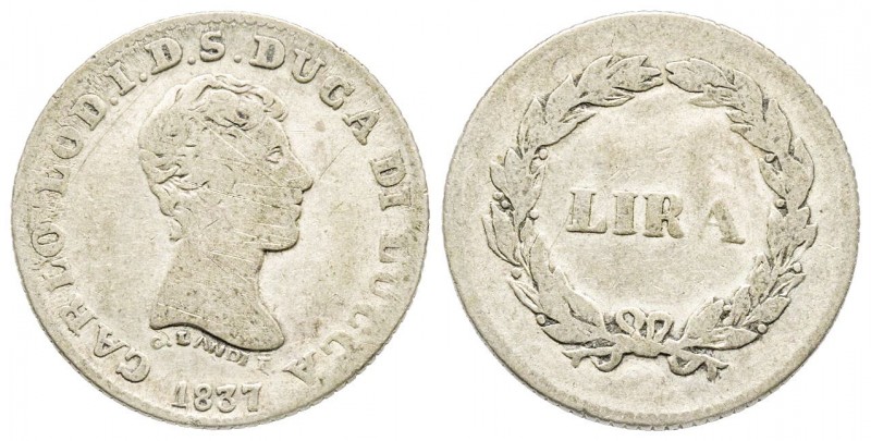 Lucca, Carlo Lodovico di Borbone Duca 1824-1847
Lira, 1837, AG 4.4 g.
Ref : MIR ...
