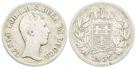Lucca, Carlo Lodovico di Borbone Duca 1824-1847
Da 2 Lire, 1837, AG 8.94 g.
Ref : MIR 258, CNI 18
Conservation : TB