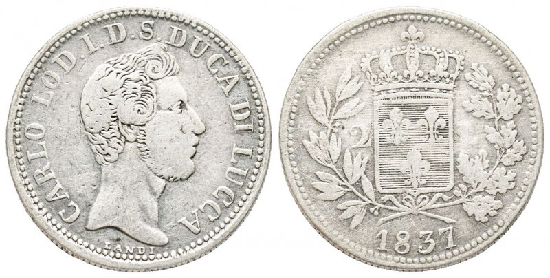 Lucca, Carlo Lodovico di Borbone Duca 1824-1847
Da 2 Lire, 1837, AG 9.43 g.
Ref ...