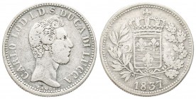 Lucca, Carlo Lodovico di Borbone Duca 1824-1847
Da 2 Lire, 1837, AG 9.43 g.
Ref : MIR 258, CNI 18
Conservation : TTB