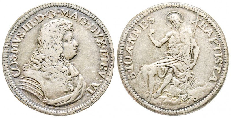 Firenze, Cosimo III de' Medici 1670-1723
Testone, I serie, 1676, AG 8.7 g. 
Ref ...