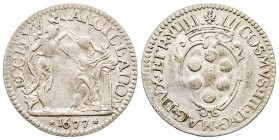 Firenze, Cosimo III de' Medici 1670-1723
Giulio, II serie, 1677, AG 2.88 g.
Ref : MIR 337 (R), CNI 49/52, Pucci 27
Conservation : TTB